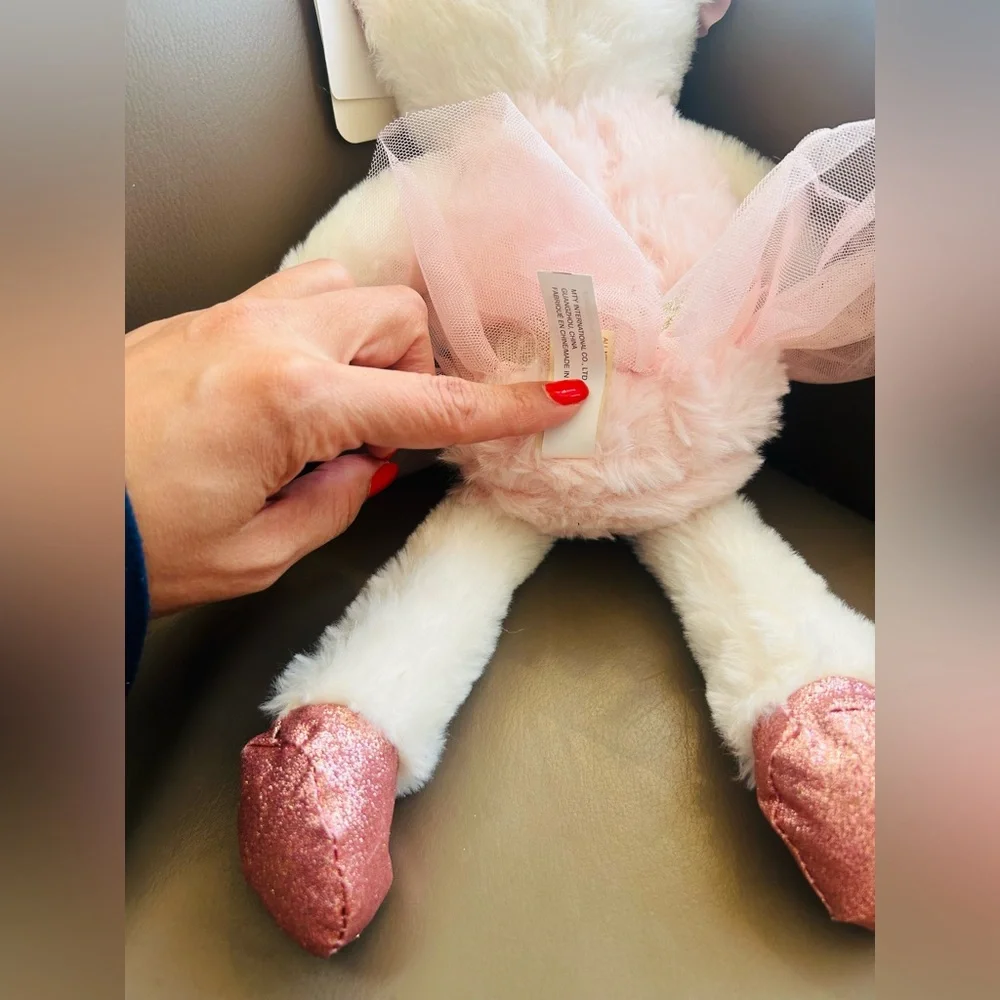 Dan Dee White Cat Ballerina Bear Pink Tutu Plush Stuffed Animal Sparkle